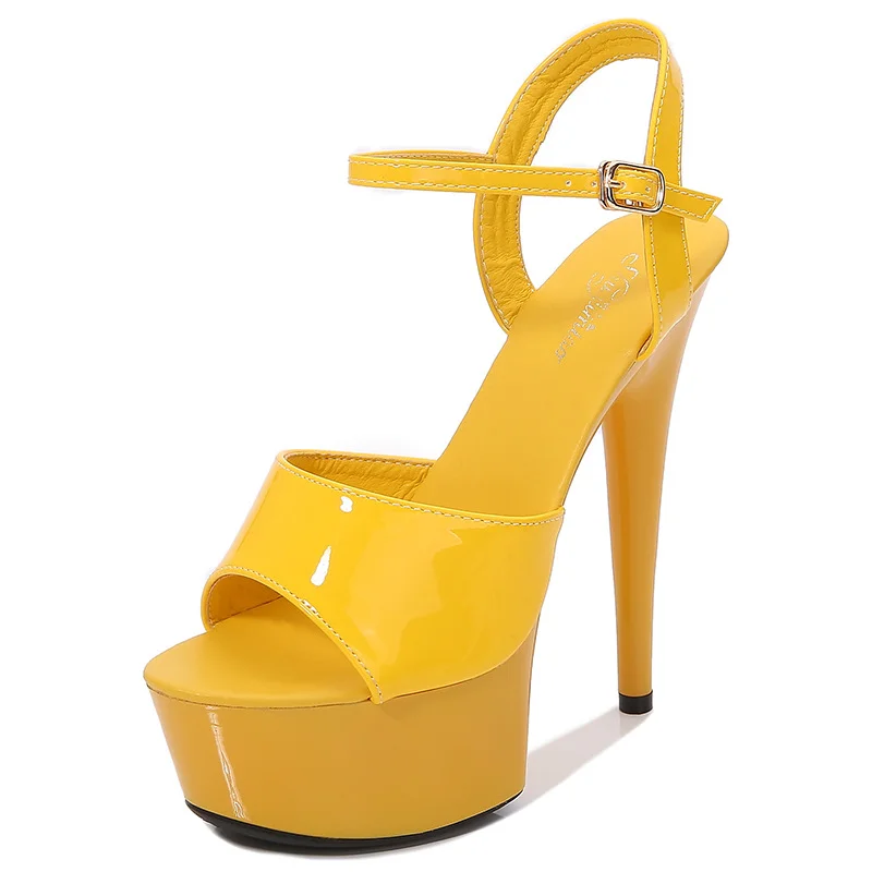 Tanguoant Tanguoant Artifact Model High Heels Thin Heel Sexy Black Waterproof Table 15Cm Hate Day Superb High Heel Sandals Female Summer