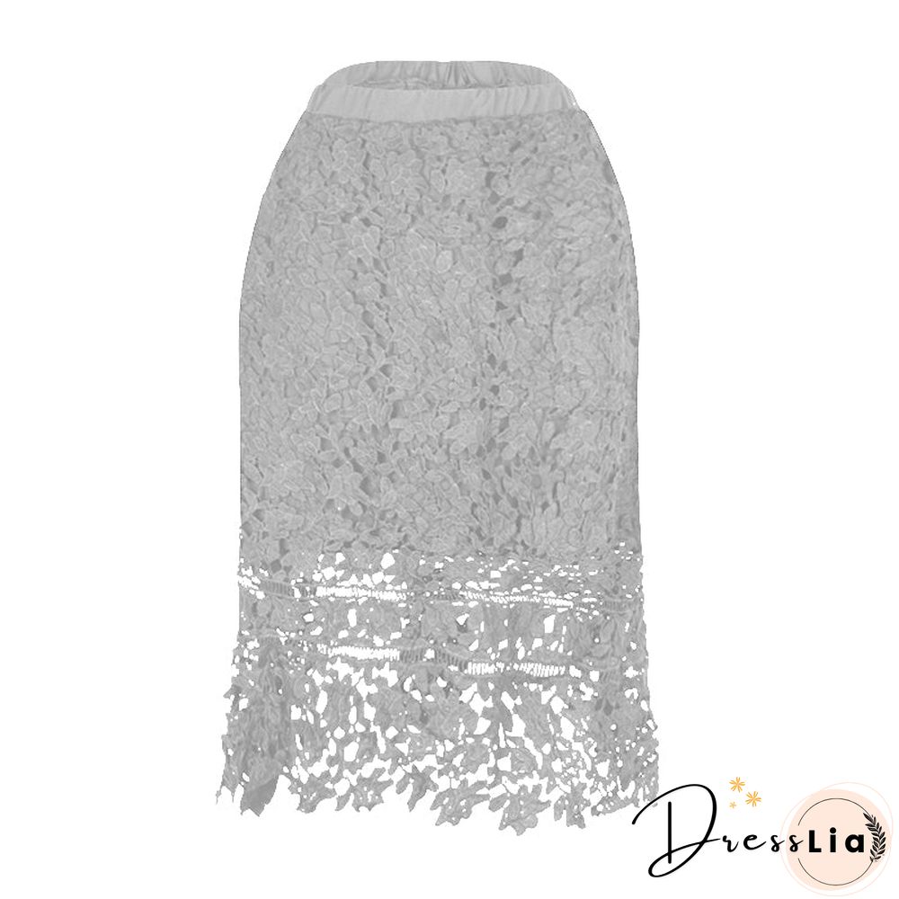 Elastic Waist Lace Midi Skirts