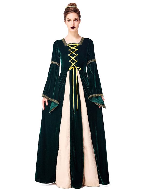 Victorian Dress Costume Retro Women Printed Trumpet Long Sleeves Square Neckline  18th Century Costume Novameme