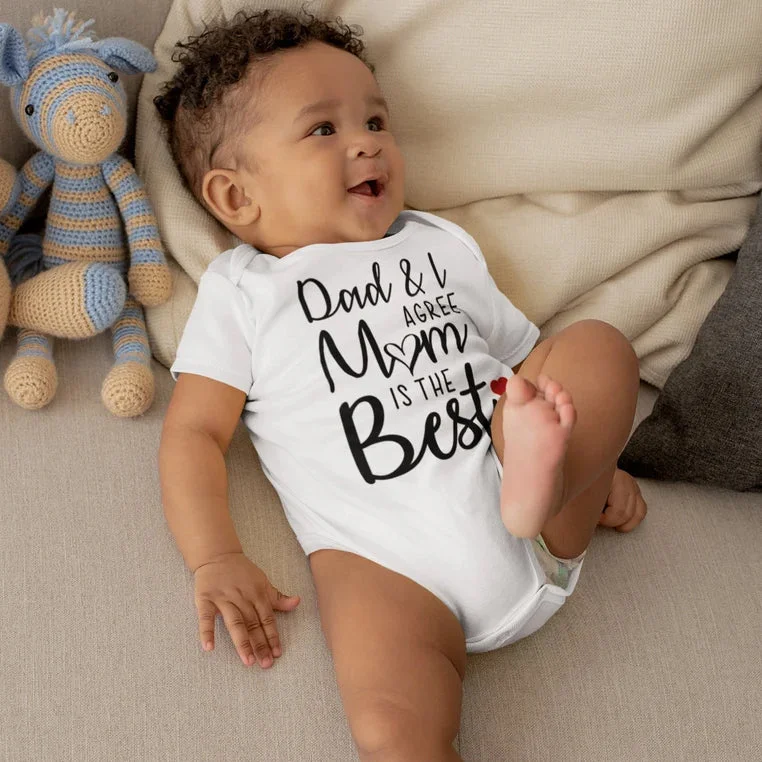 Lovely Agree Mom Is The Best Letter Cow Printed Baby Romper