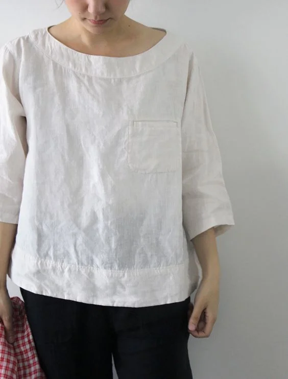 New style cotton and linen solid color loose women's T-shirt