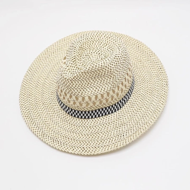 Men’s Minimalist Solid Color Big Eaves Straw Hat