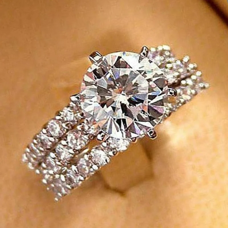 Huitan Women Sparkling 3Pcs Set Rings Full AAA Cubic Zirconia Temperament Delicate Ladies Finger-rings Luxury Wedding Jewelry