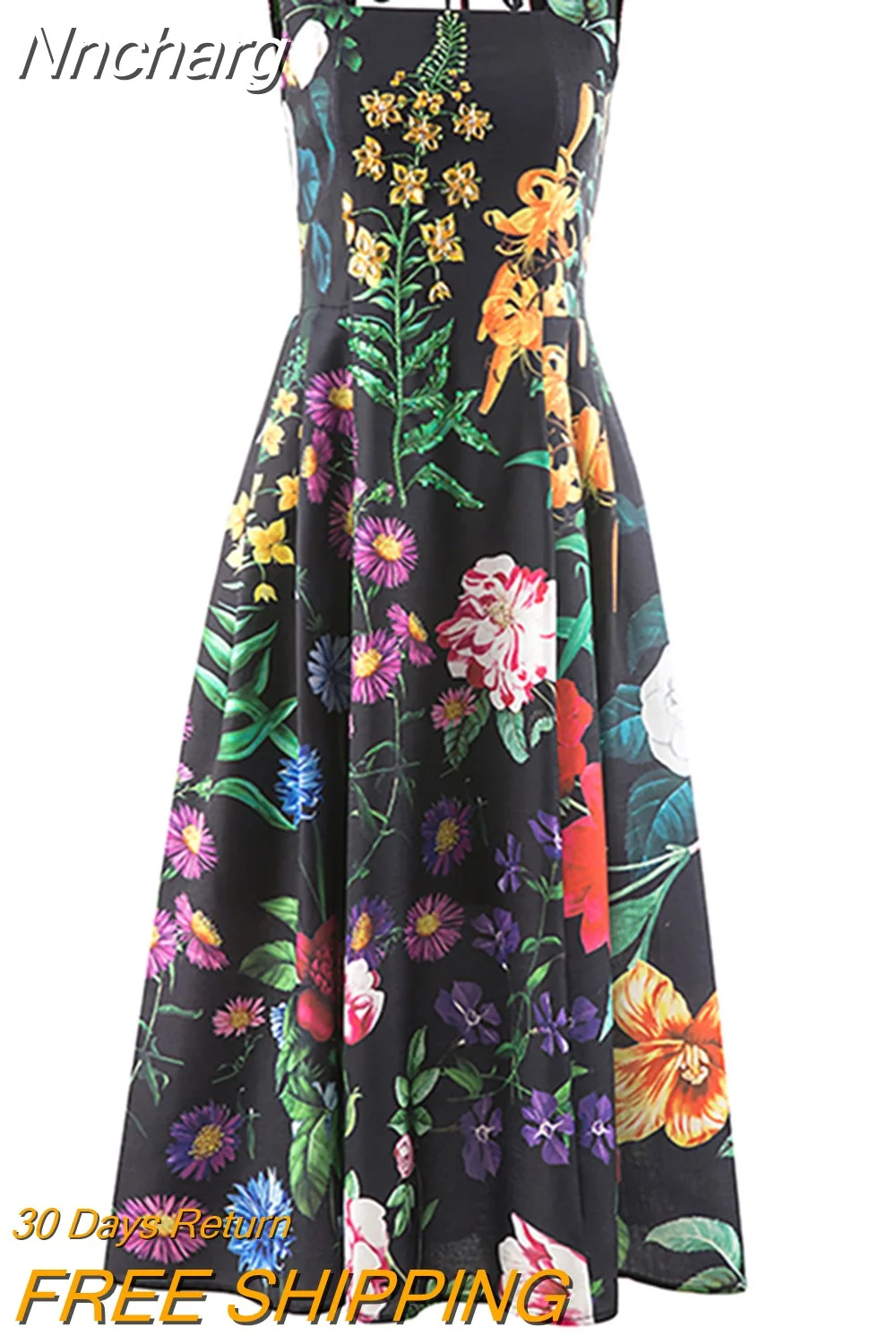 Nncharge Hit Color Print Elegant Dresses For Women Square Collar Sleeveless High Waist Folds Summer Dress Female Fashion New