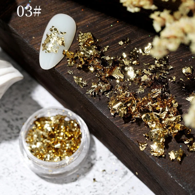 6 Grids Sparkly Foil Nails Sequins Irregular Aluminum Gold Red Summer Design Set  Mirror Chrome Glitter Flakes Gel DIY Manicure-Nail Inspo