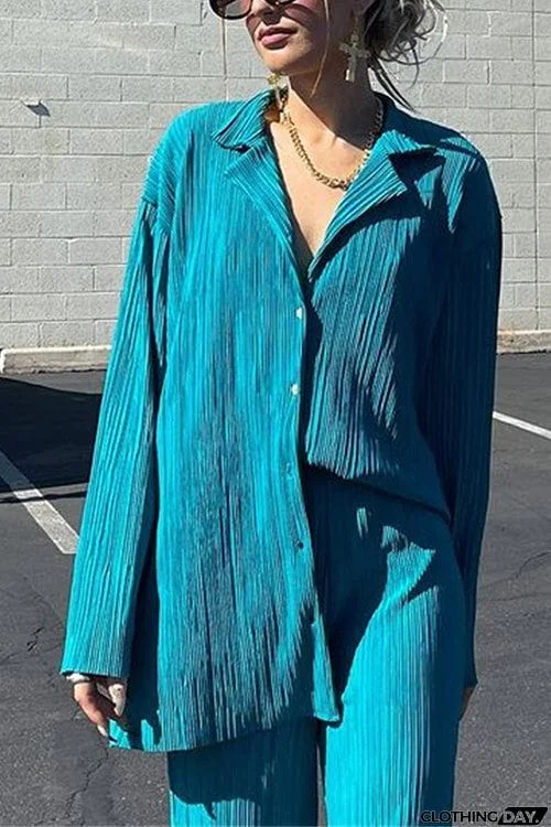 Pleated Oversized Shirt and Trouser Set