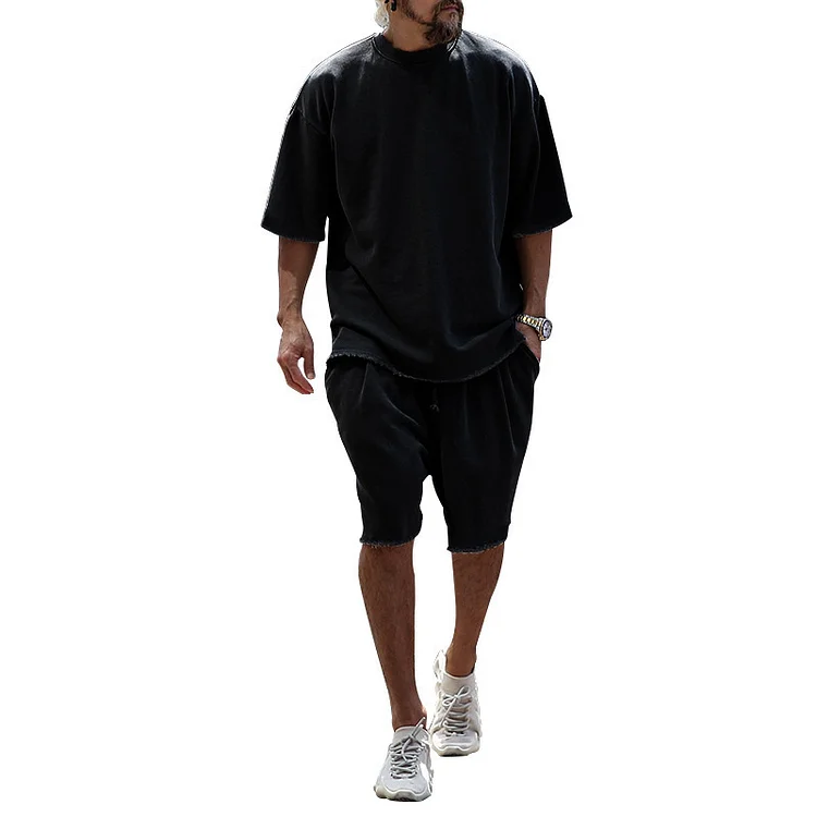 PASUXI Bulk Men's Casual Loose Two - Piece Sports Suit - Trendy Style Short - sleeved T - shirt & Summer Shorts huanwei