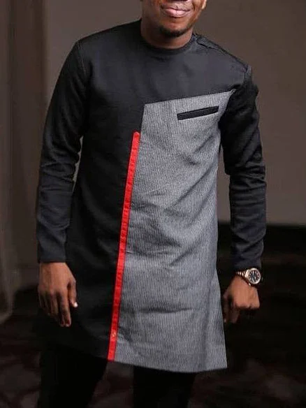 Men's casual black and grey printed long-sleeve top