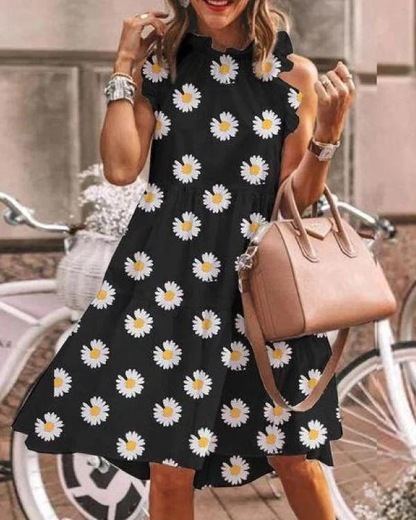 floral print lotus leaf sleeve midi dress p126005
