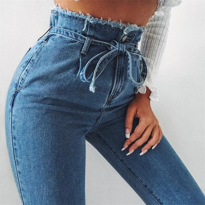 Bud high waist frayed lace-up jeans
