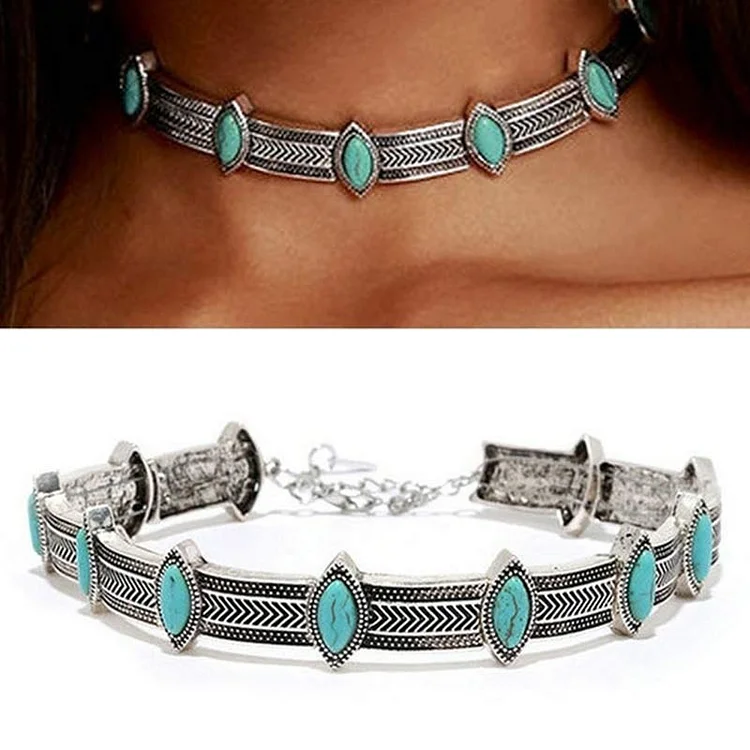 Olivenorma Retro Style Turquoise Ethnic Collar Choker Necklace