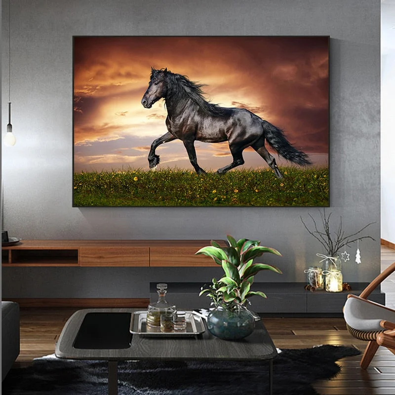 Modern Animal Wild Horse Running Canvas Painting Poster Cuadros Wall Art for Living Room Home Decor (No Frame)