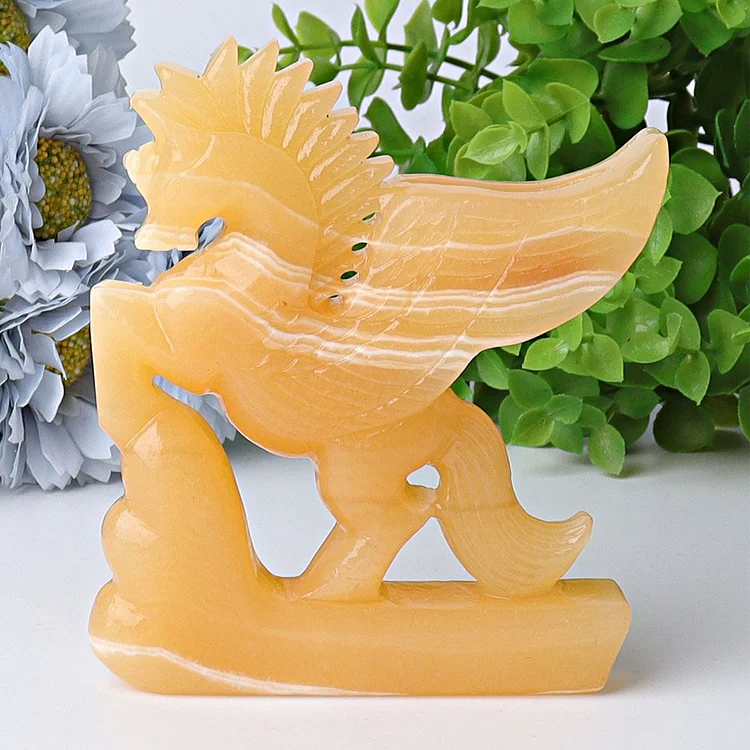 4.8" Yellow Calcite Unicorn Crystal Carvings Free Form Animal