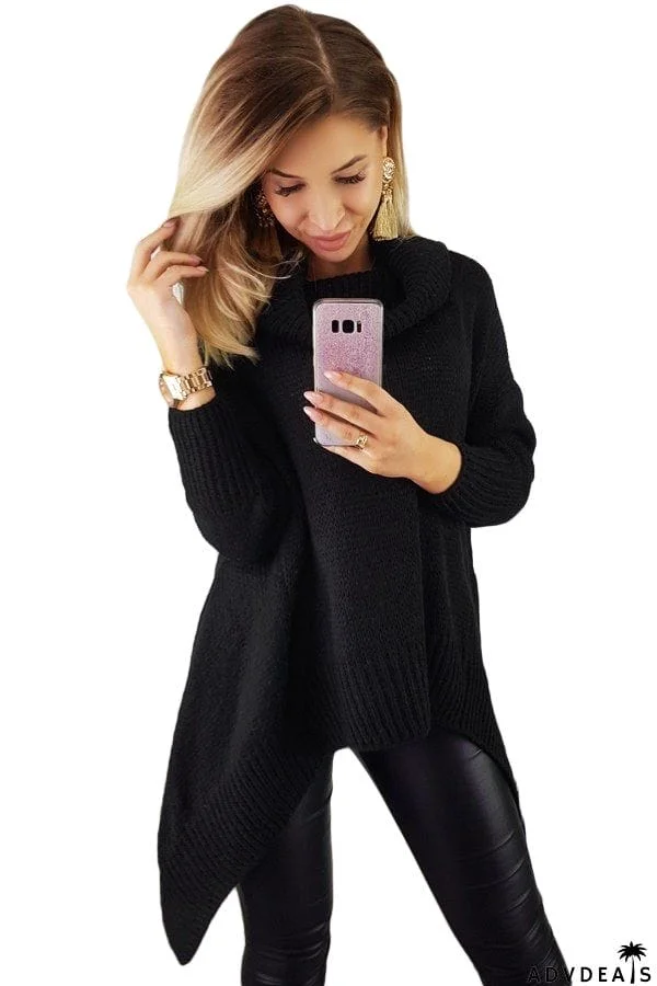 Cowl Neck Handkerchief Hem Sweater
