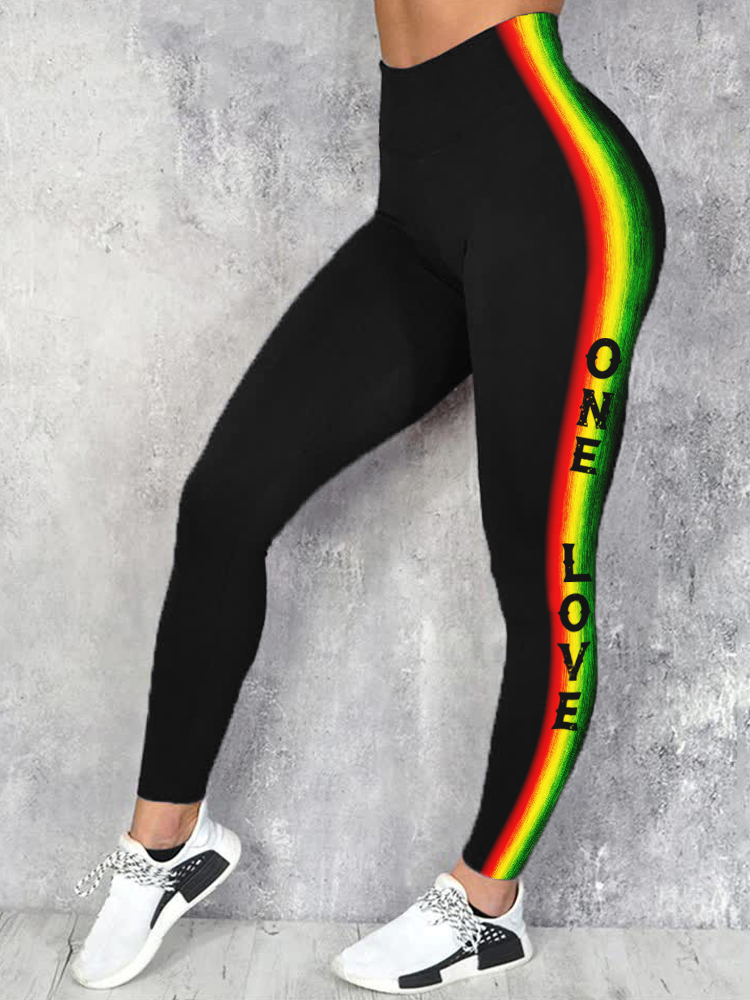 One Love Black Pride Striped Print Stretch Leggings wearshes
