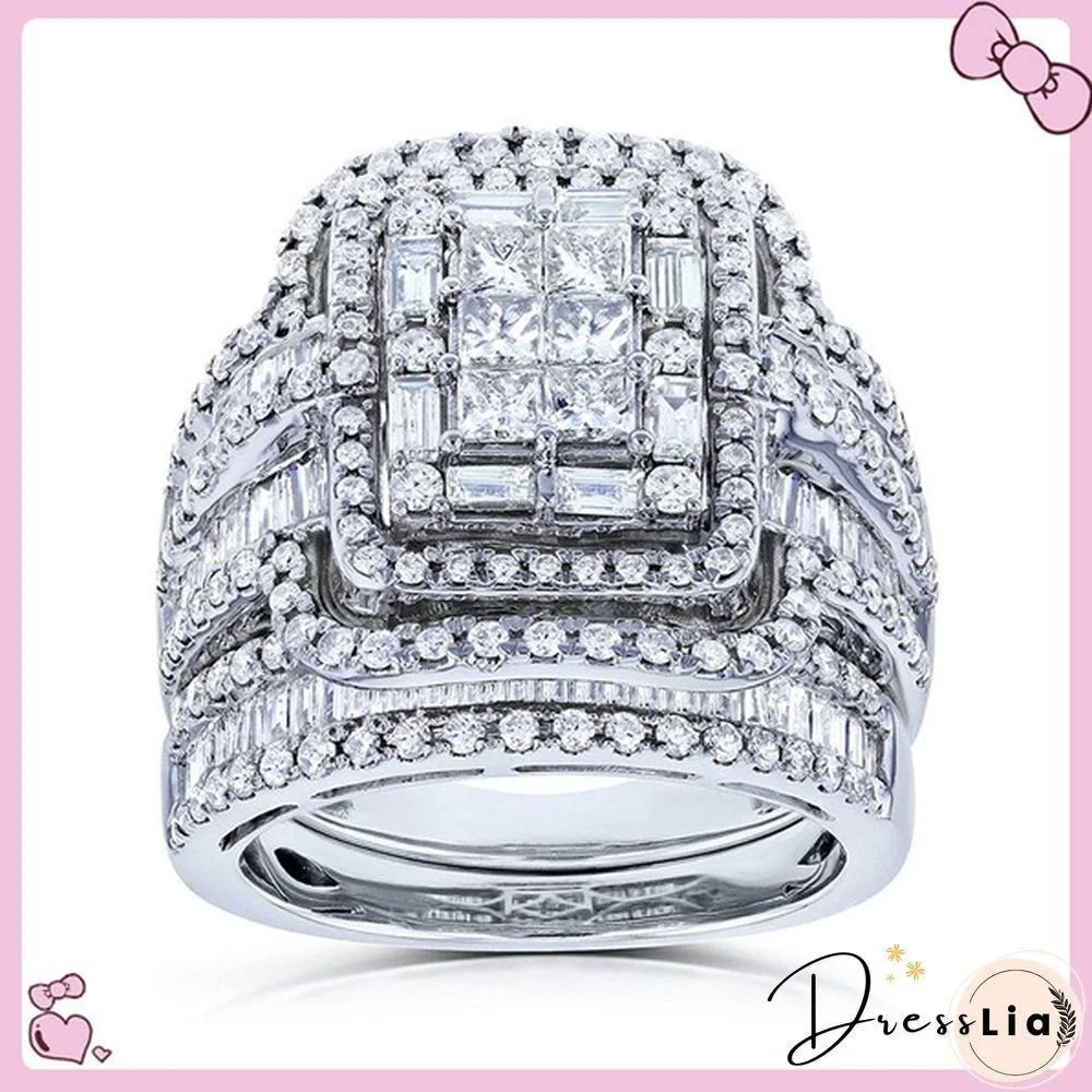 2pcs 100% Original 925 Silver Wedding Band Rings Princess Cut Zirconia Diamond Rings Set for Elegant Women Bridal Lover Rings Gifts Size5-11