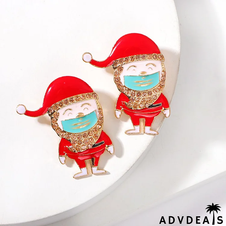 Women Fashion Cartoon Santa Christmas Tree Rhinestone Alloy Earrings