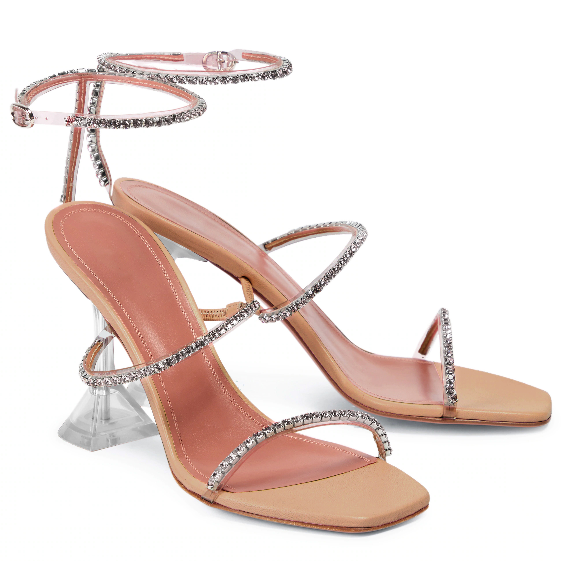 95mm Heeled Sandals for Women Square Toe Two Strap Party Wedding Matte Heels