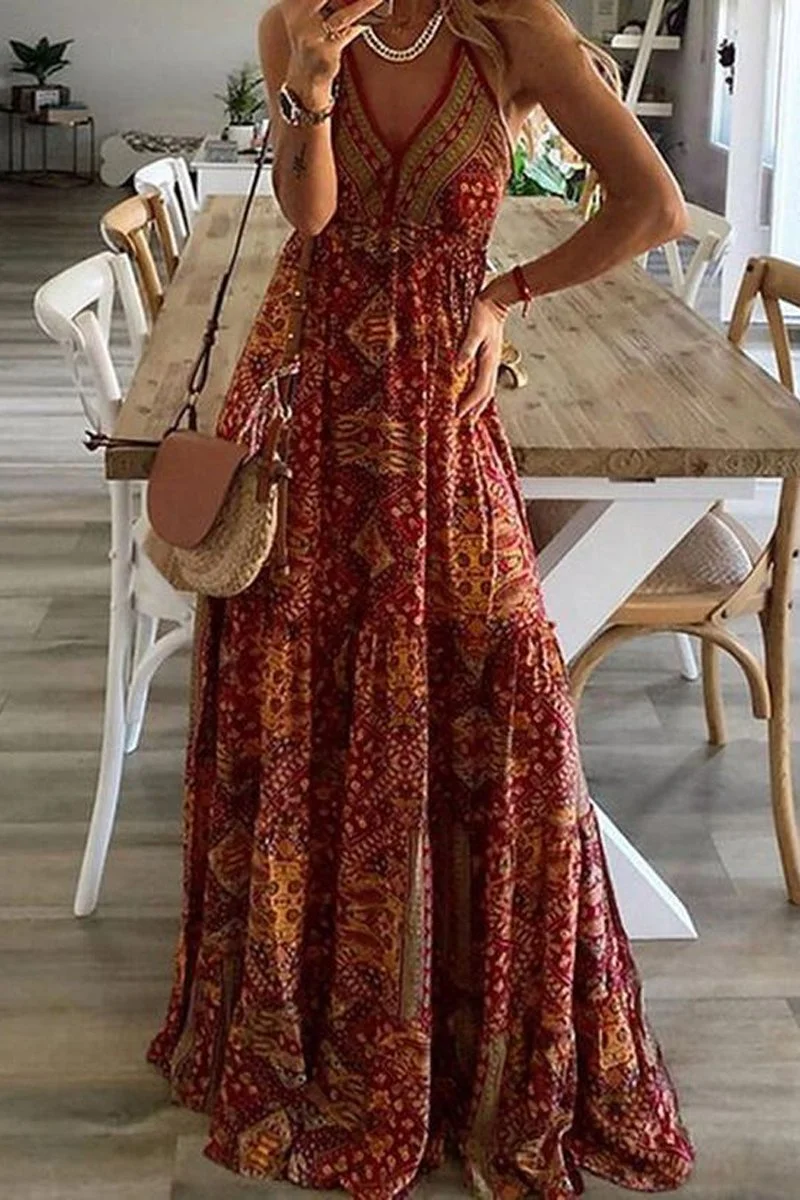 Bohemian V-Neck Sling Maxi Dress