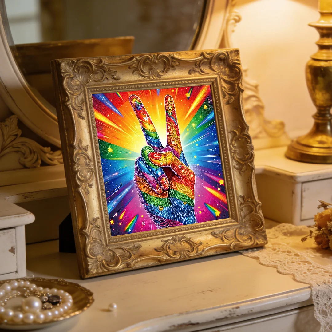 Diamond Painting - Partial Special Shaped Drill - Vibrant Peace Hand(Canvas|30x30cm)