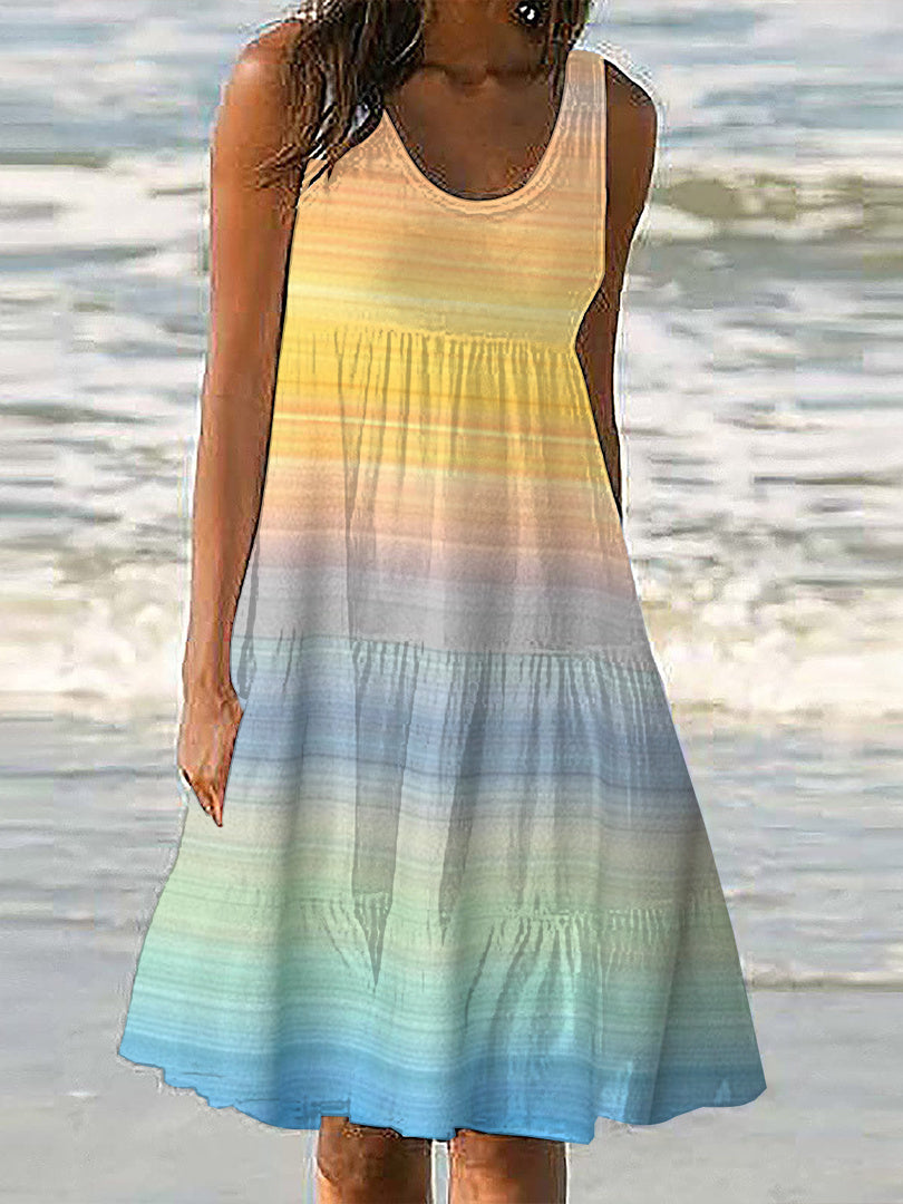 Women Half Sleeve V-neck Solid Color Dress