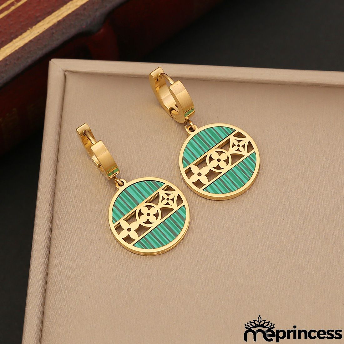 Women's Fashion Green Heart Moon Floral Stainless Steel Earrings