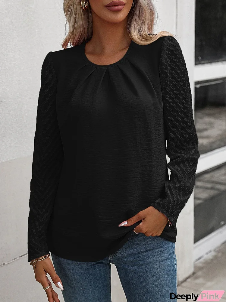 Ruched Round Neck Puff Sleeve Blouse