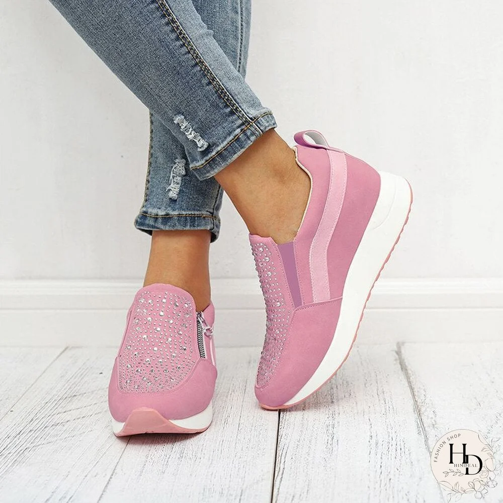 New Women Crystal Sneakers Spring Autumn Casual Zipper Flat Shoes women Non-slip Breathable Outdoor Vulcanized Shoes woman
