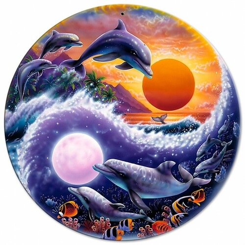 Dolphin- Round Shape Tin Signs/Wooden Signs - 30*30CM
