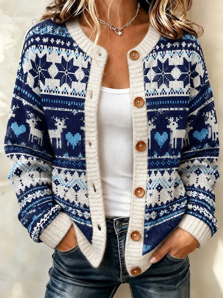 Comstylish Women's Vintage Fair Isle Cardigan
