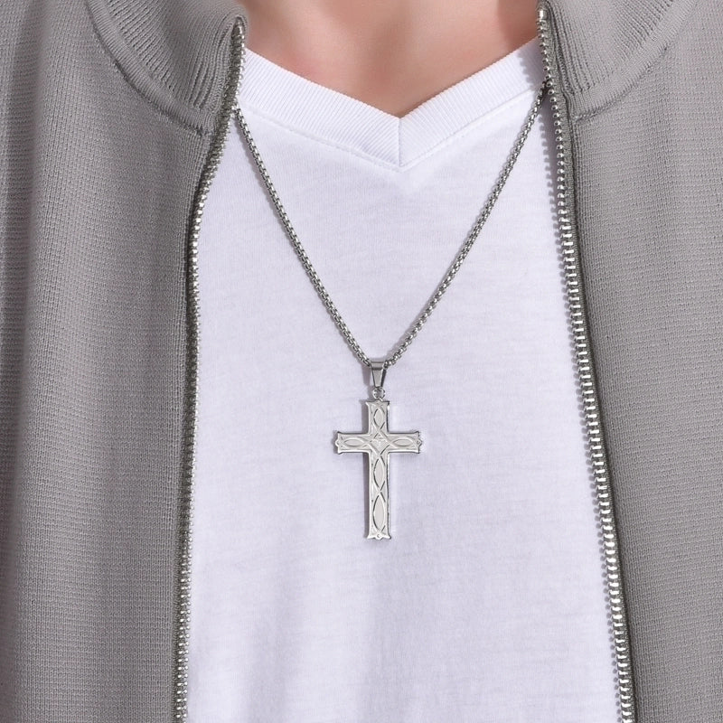 Rock Ethnic Style Minimalist Cross 304 Stainless Steel Polishing 18K Gold Plated Men’s Pendant Necklace