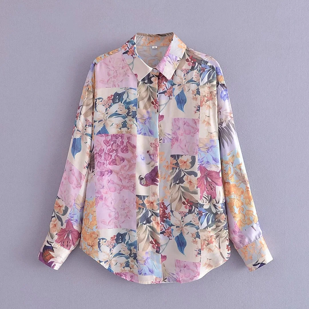 Elegant Women Basic Floral Print Boho Shirt 2021 New Vintage Single Breasted Long Sleeve Button-Up Female Chic Blouse Tops