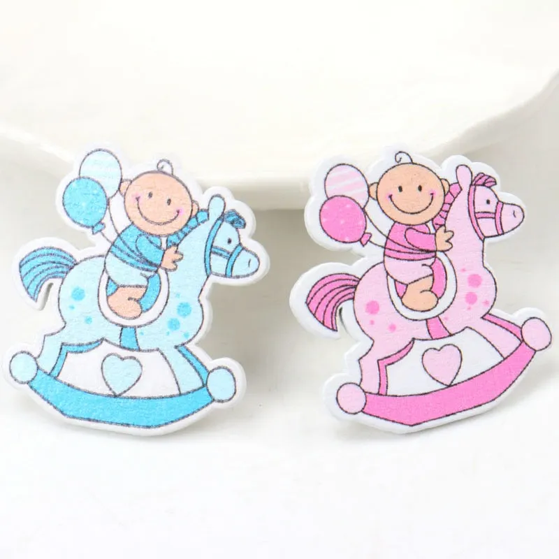 Blue/Pink Baby Series Pattern Scrapbooking Craft DIY Wood For Handmade Sewing Home Kids Birthdays Party Decorations 20pcs 35mm