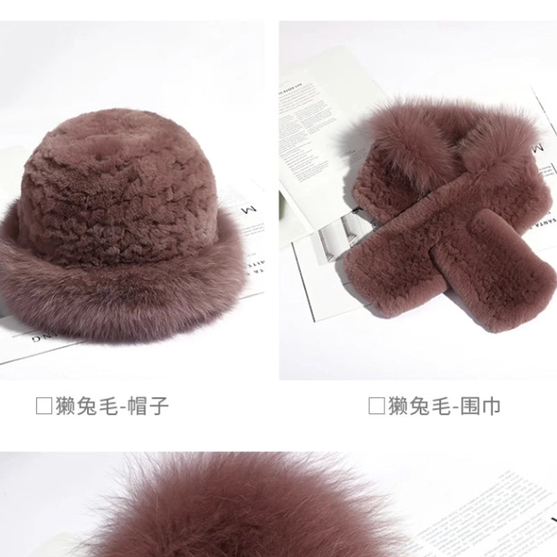 Fur Hat Female Winter Warm Imitation Fox Fur Hat Thickened Mother Korean Fashion Rex Rabbit Fur Bowler Hat Winter