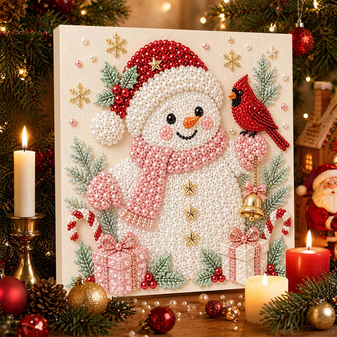 Framed Pearl Bead Painting Kit Snowman Christmas 7.87x7.87in