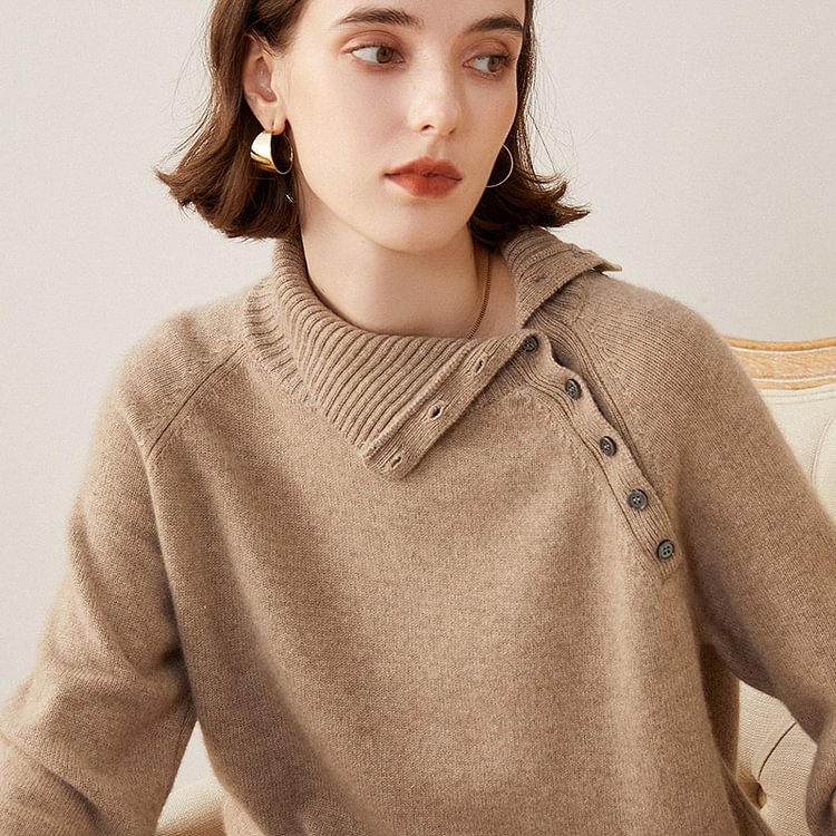 Special Button Up Roll Neck Cashmere Sweater-Chouchouhome