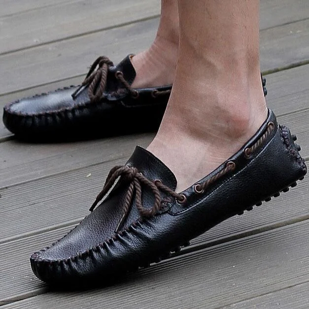 Men Genuine Leather Loafers Soft Casual Cowhide Driving Shoes