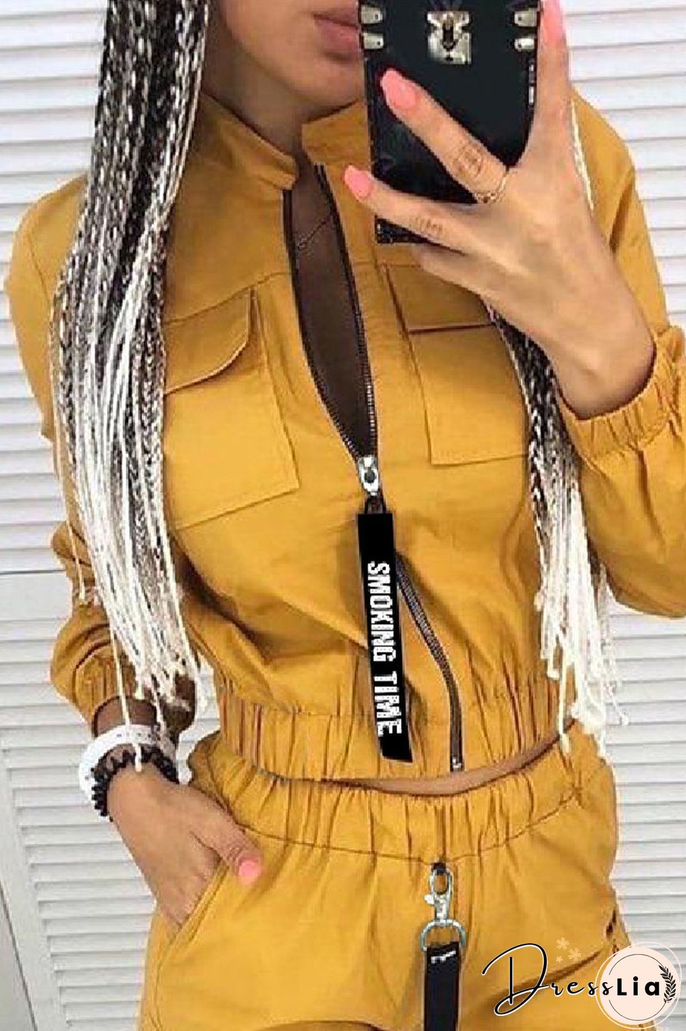 Casual Solid Zipper Mandarin Collar Three Quarter Two Pieces(3 Colors)