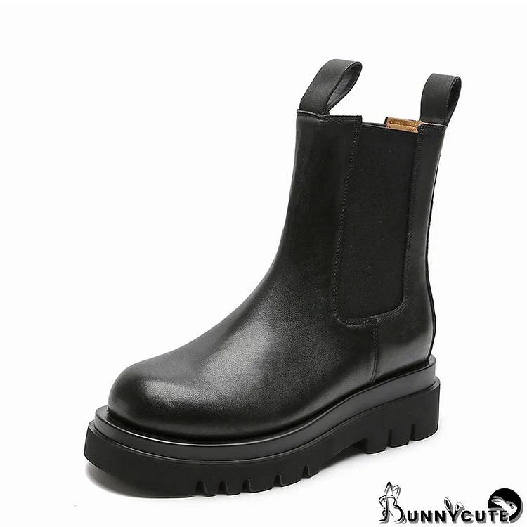 Slip-On Genuine Leather Platform Boots