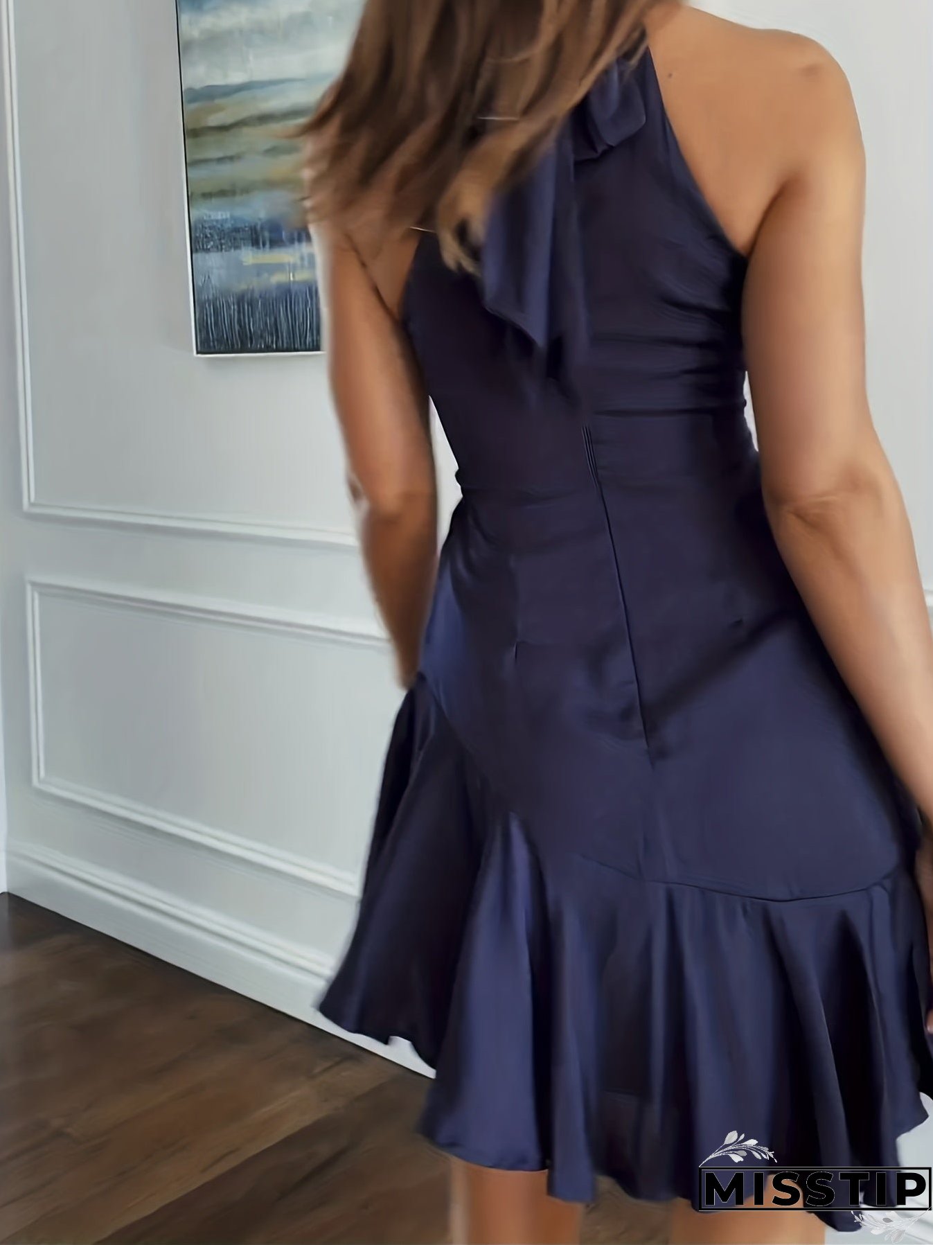 Tie Back Ruffle Hem Dress, Casual Solid Sleeveless Dress, Women's Clothing