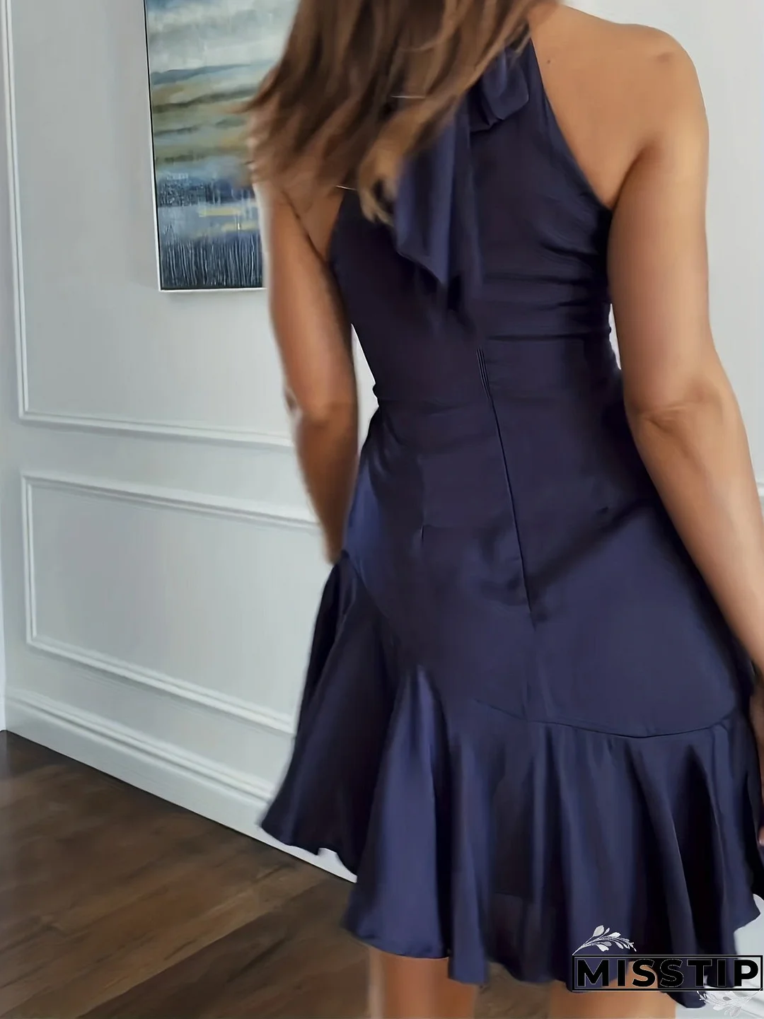 Tie Back Ruffle Hem Dress, Casual Solid Sleeveless Dress, Women's Clothing