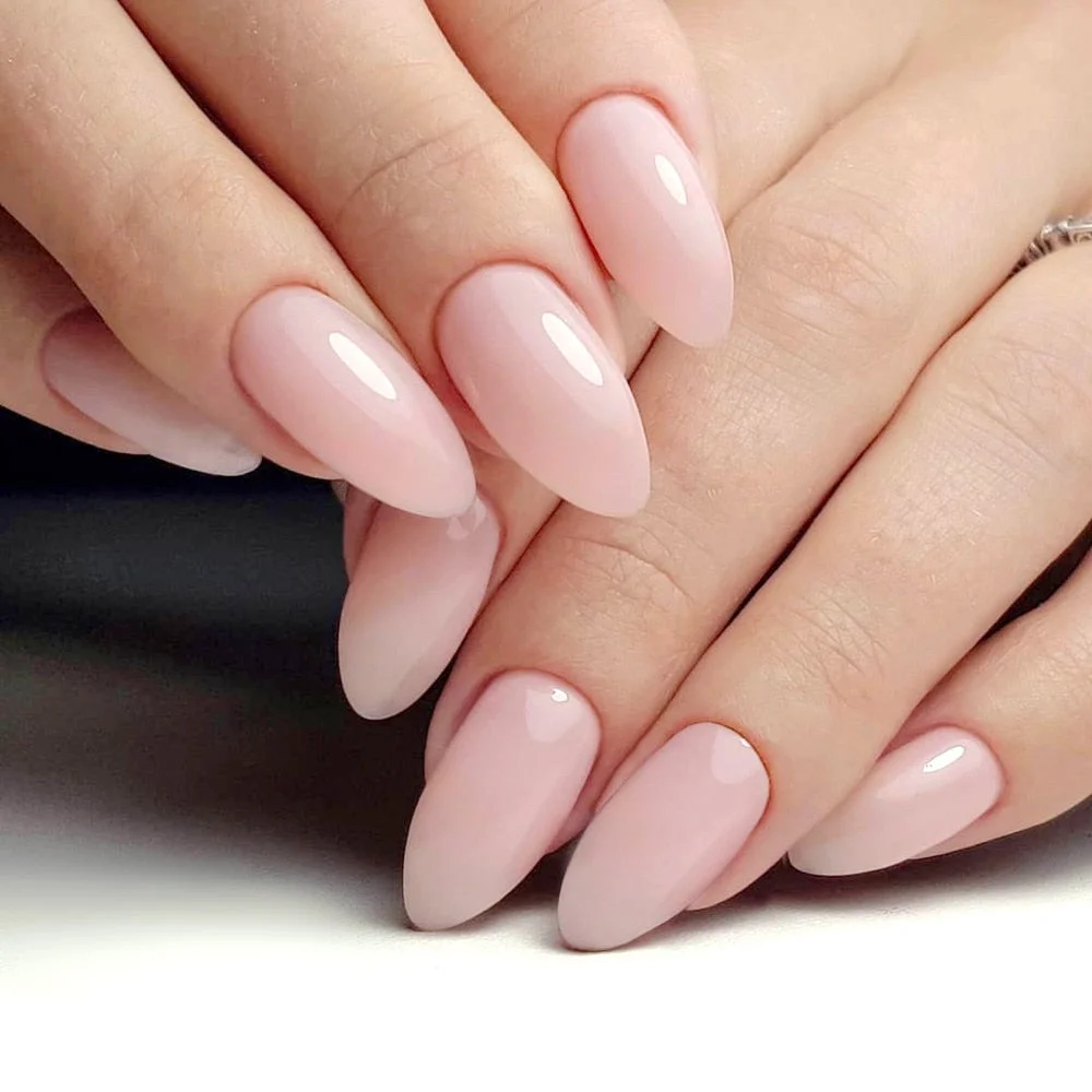 24Pcs Shiny Transparent Pink Short Stiletto Fake Nail Artificial False Nails For Design DIY Full Cover Finger Tips Manicure Tool