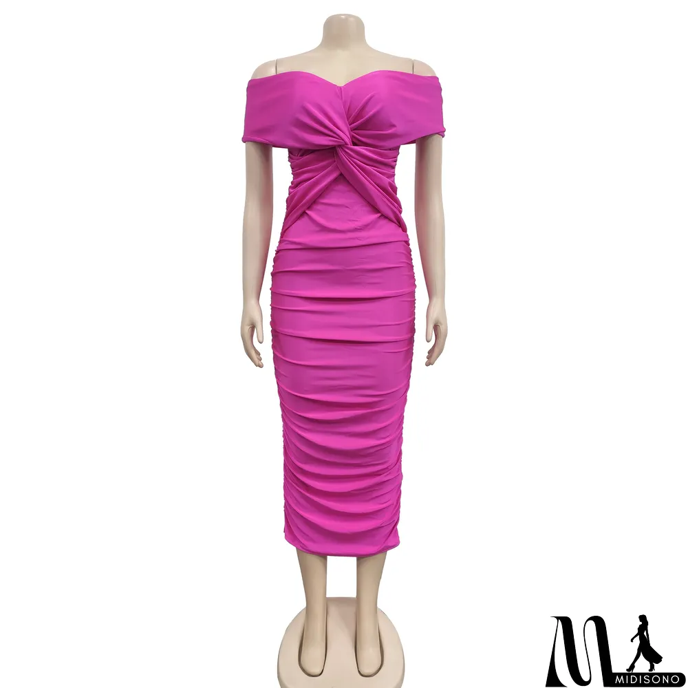 MidiSono - Sexy Cross Wrap Chest Cross Pleated Maxi Dress