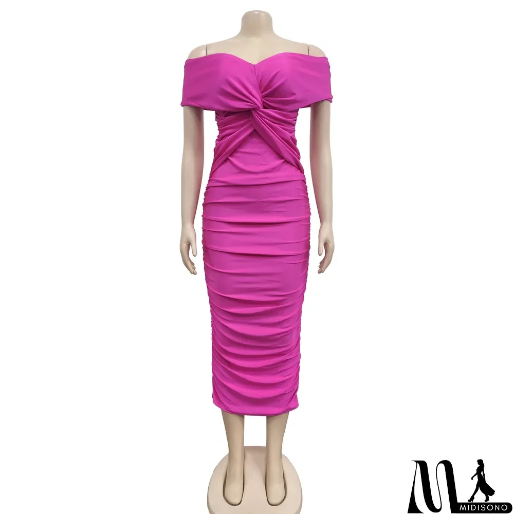 MidiSono - Sexy Cross Wrap Chest Cross Pleated Maxi Dress