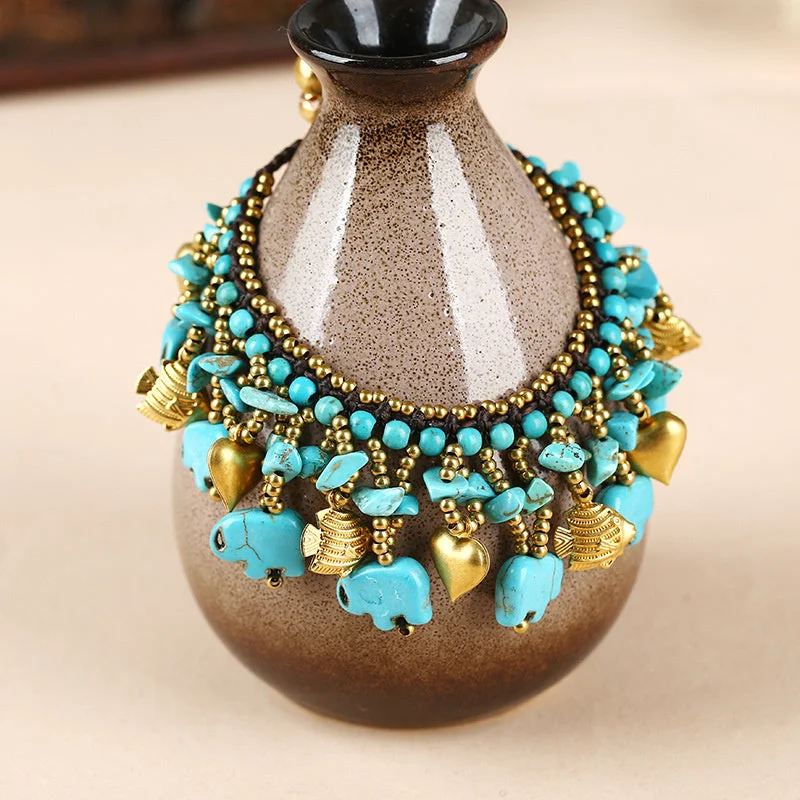 Women's Bohemia Turquoise Brass Braided Bracelet