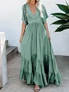 Solid Color Batwing Sleeves Falbala Maxi Dresses