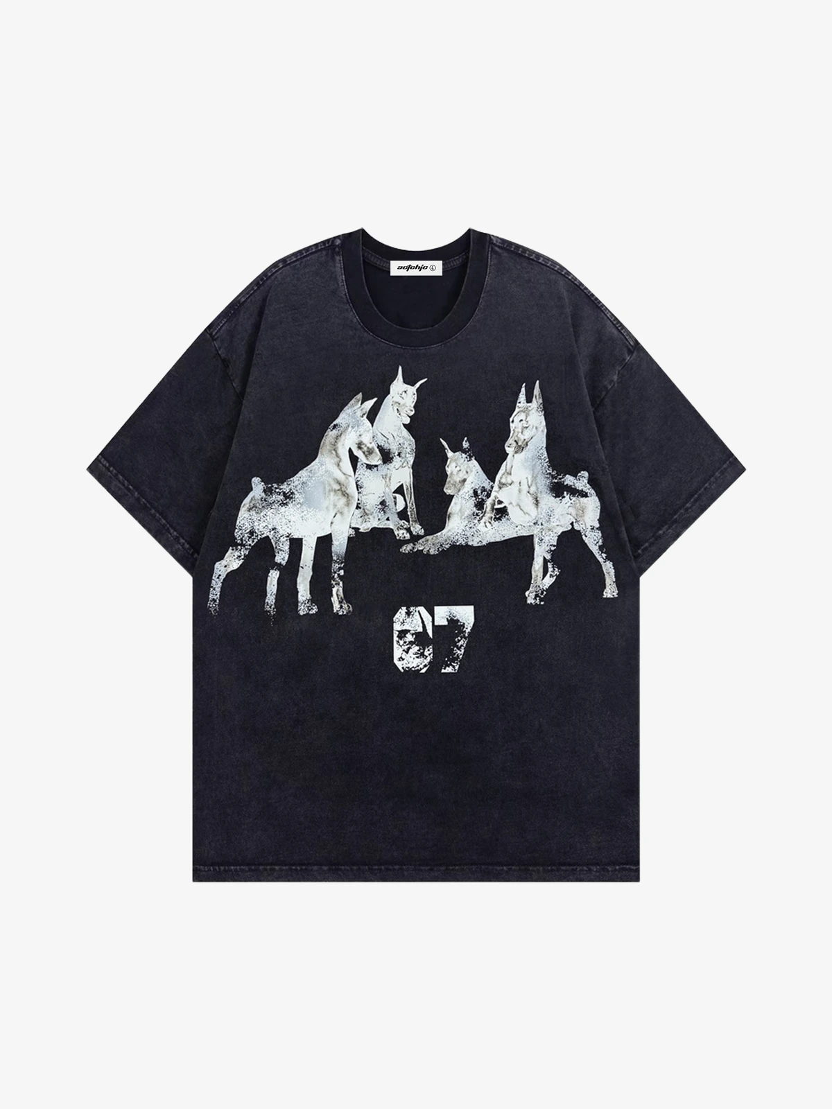 Black Act Chic Vintage Washed Doberman Print Tee Front