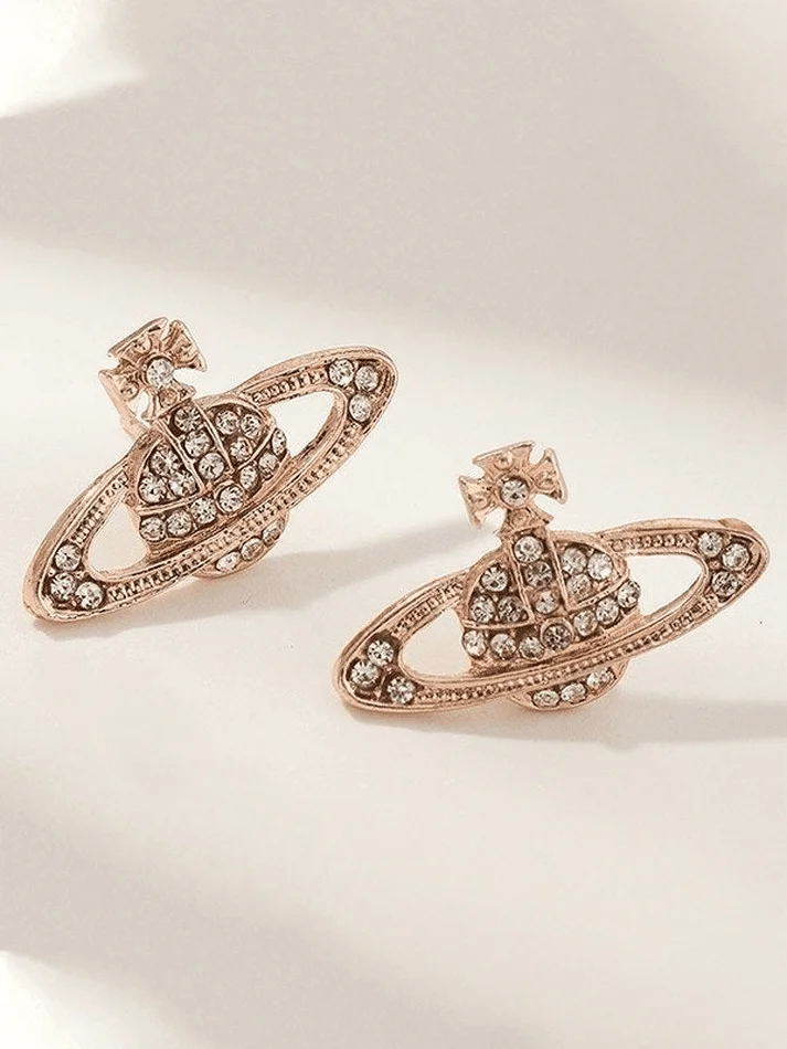 Brownm Rhinestone Planet Design Earring