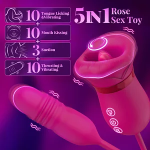 Rose Big Mouth Vibrator – 5-in-1 Sucking, Biting, Tongue-Swinging Clitoral Stimulator with Thrusting Function