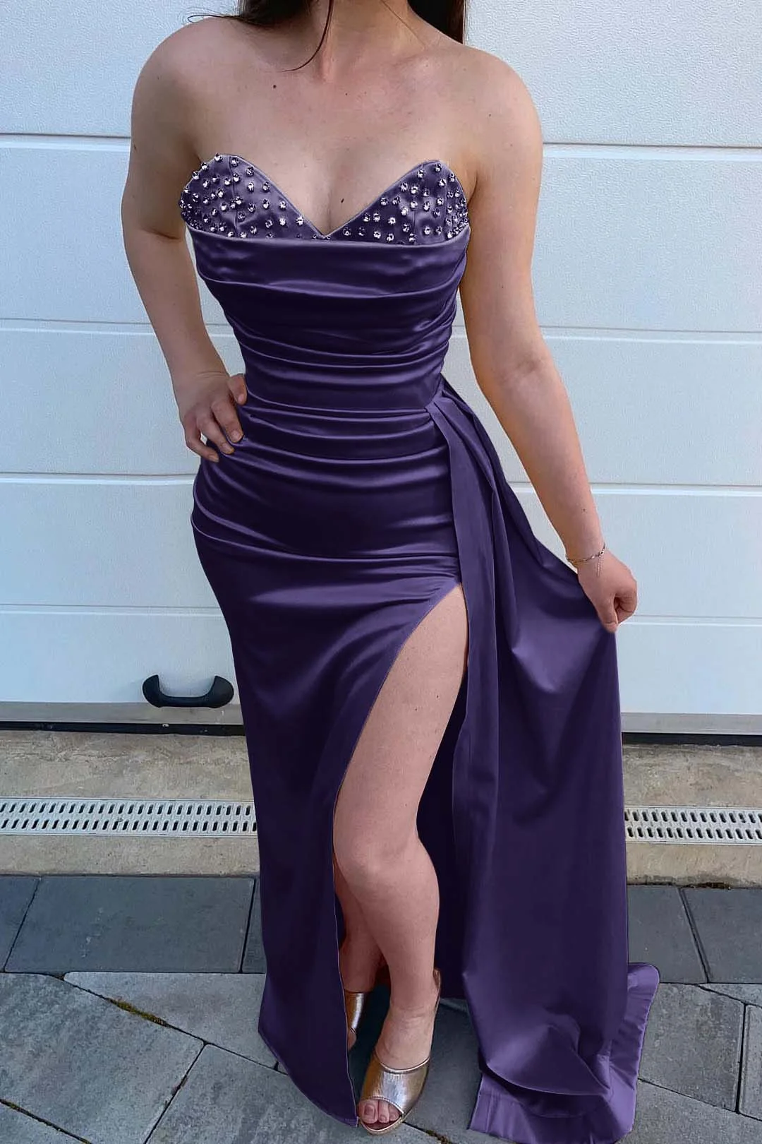 Miabel Yellow Beads Mermaid Sweetheart Evening Dress Split With Ruffles